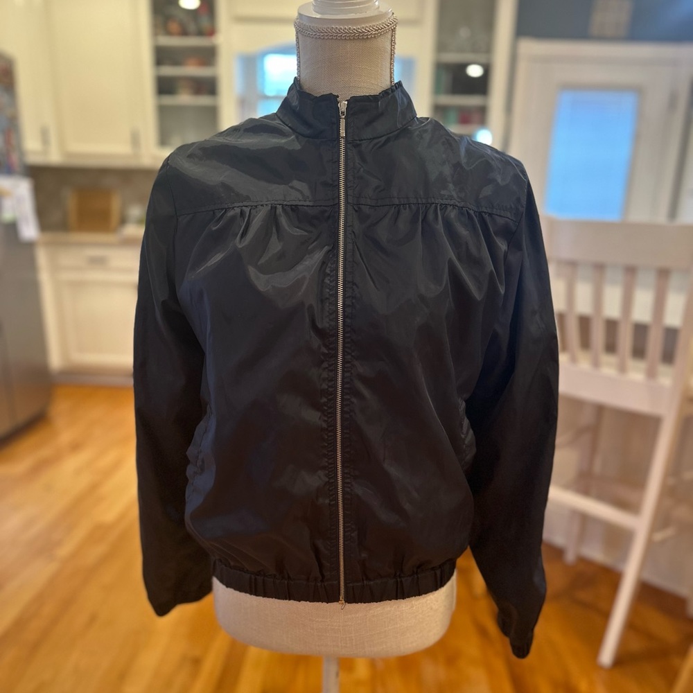 WILL navy blue tan striped light weight bomber jacket
